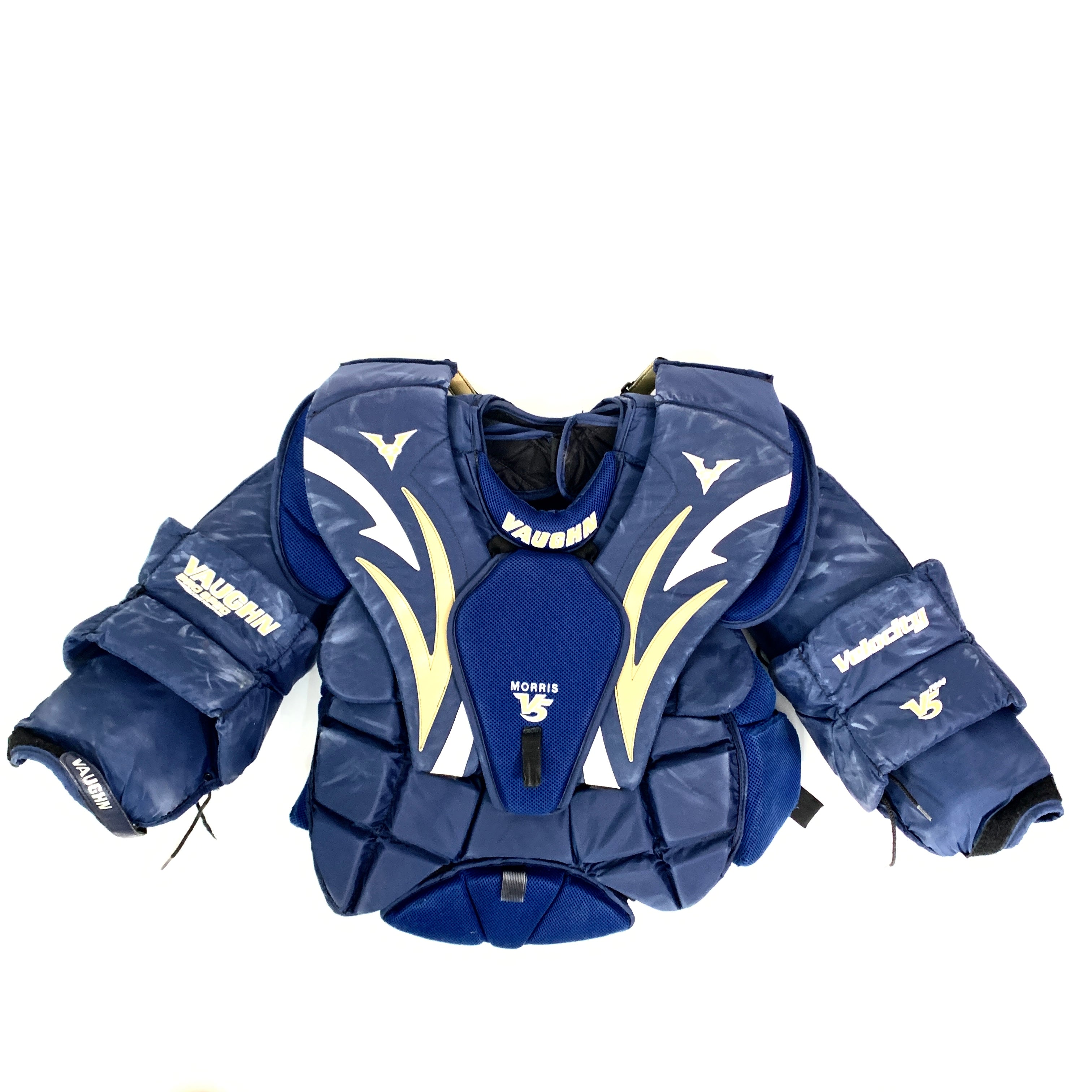 Vaughn V5 7800 - Plastron de gardien de but Pro Stock d'occasion (bleu marine/doré)